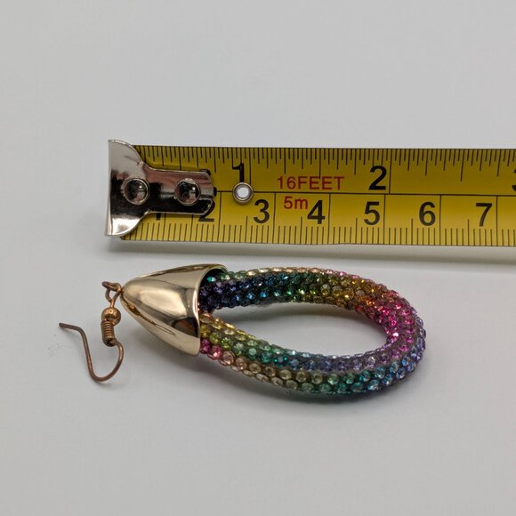 Crystal Women's Teardrop Hoop Multicolored Earrings Lightweight Gold Tone - Picture 6 of 7